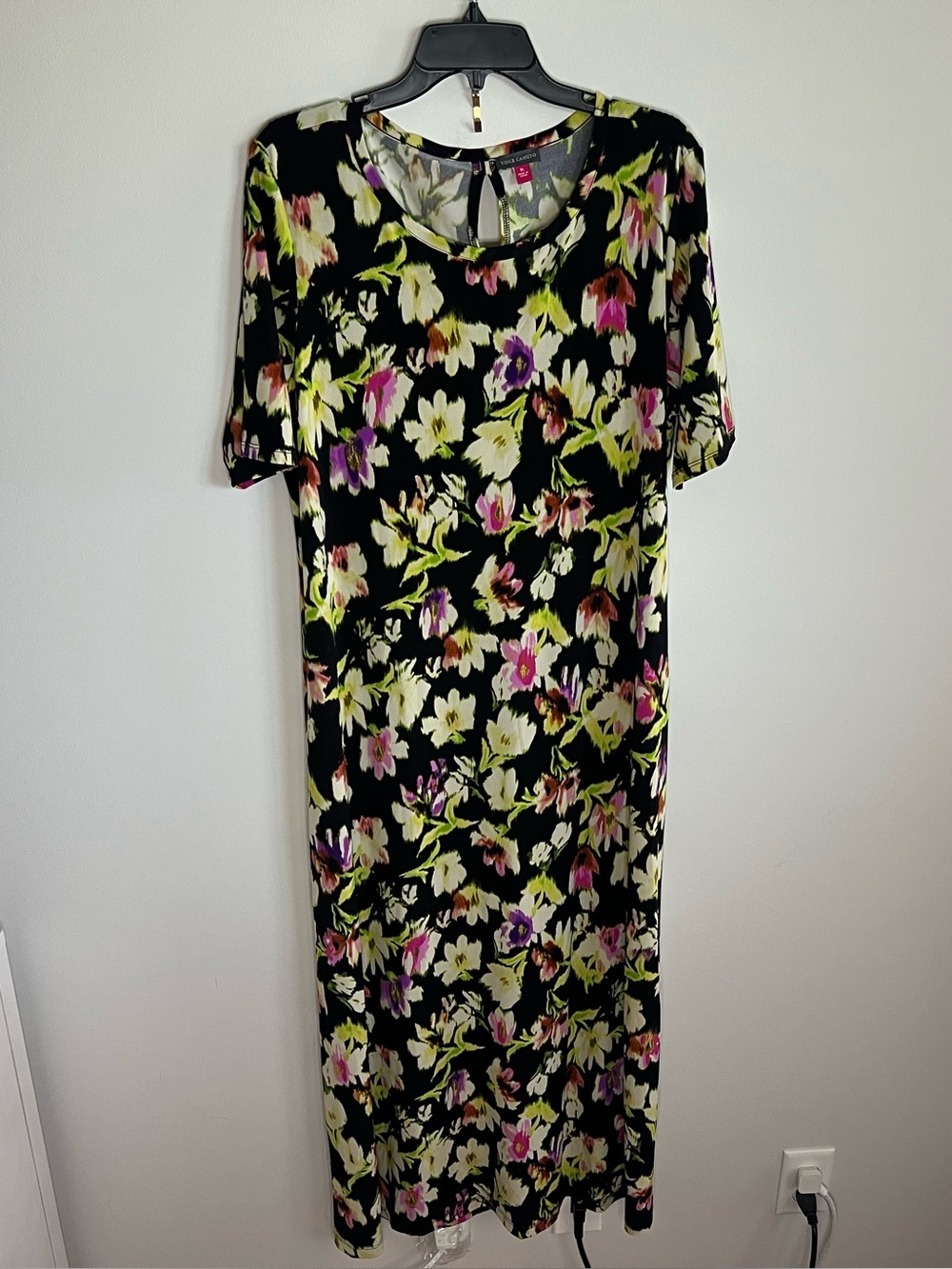 Vince Camuto Black Maxi Dress with Pink & Green Floral Print